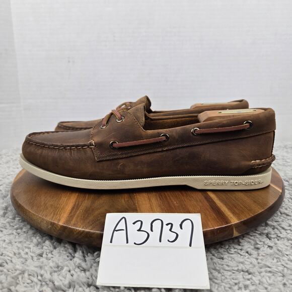 Sperry Top Sider Mens 11M Authentic Original 2-Eye Brown Leather Daily Boat Shoe - Picture 1 of 12
